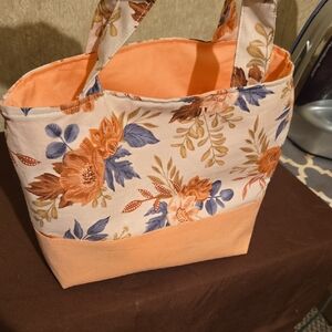 Floral Mini Bag with Peach and Blue Accents.  Homemade-New